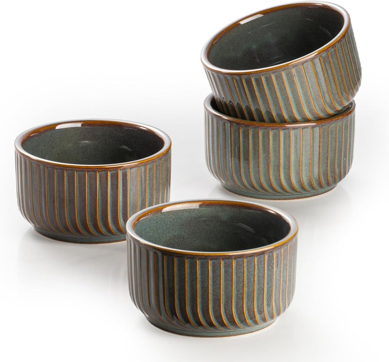Dafuceramic Ramekins 8 oz Oven Safe, Porcelain Creme Brulee Ramekins Pudding Custard Cups Small Ceramic Souffle Dishes Baking Bowls Set of 4 (GREEN BLUE) - Image 1